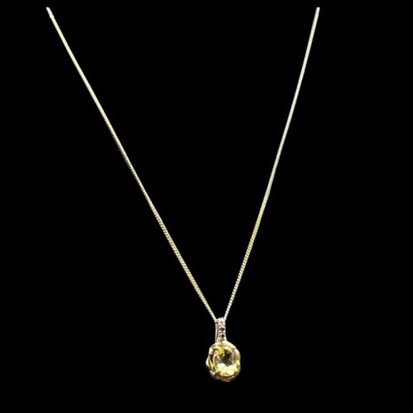 Vintage Yellow Quartz Gemstone Pendant Necklace Vermeil Gold 925 SterlingSilver - Picture 4 of 17